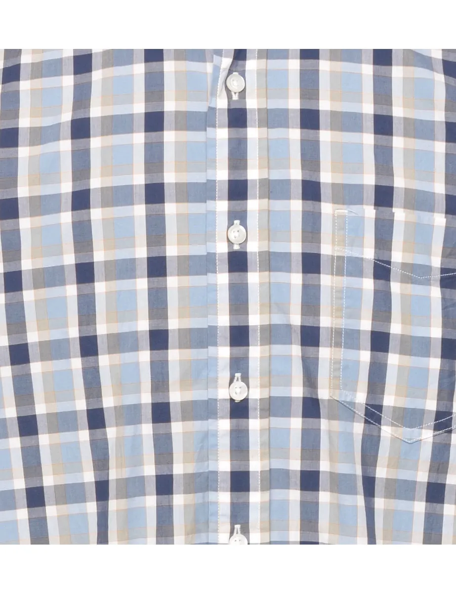 Nautica Checked Blue & Light Brown Shirt - L