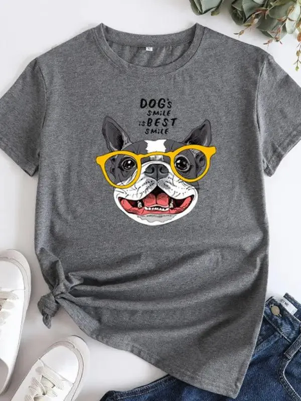 New puppy print round neck short sleeve T-shirt