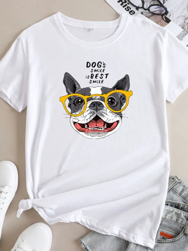 New puppy print round neck short sleeve T-shirt