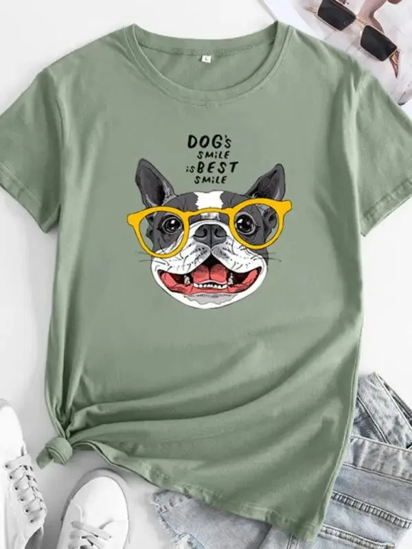 New puppy print round neck short sleeve T-shirt