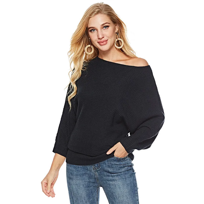 Off Shoulder Dolman Sleeve Knitting Sweaters