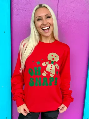 Oh Snap Gingerbread SOLID RED  Long Sleeve Tee