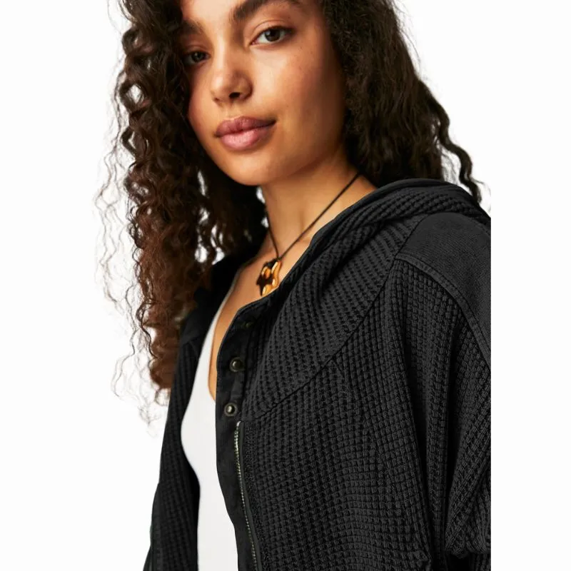 Ribbed Black Zip Up Hooded Cardigan