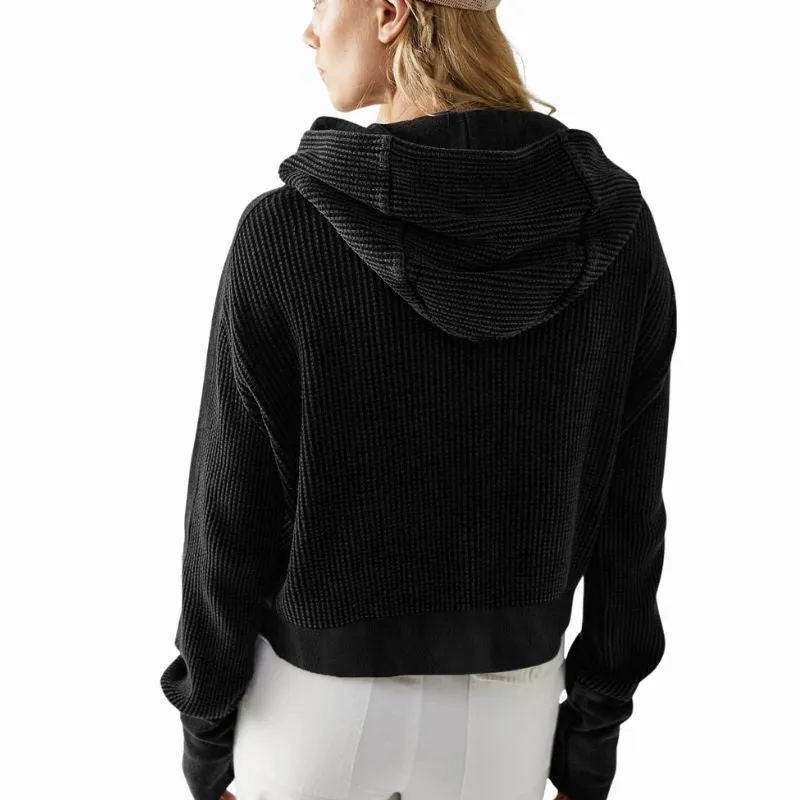 Ribbed Black Zip Up Hooded Cardigan