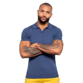 Ribbed Knit Polo - Blue