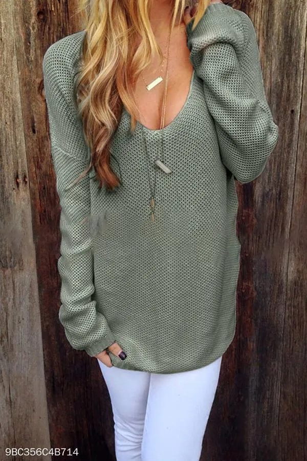 Round Neck  Plain  Casual Sweaters