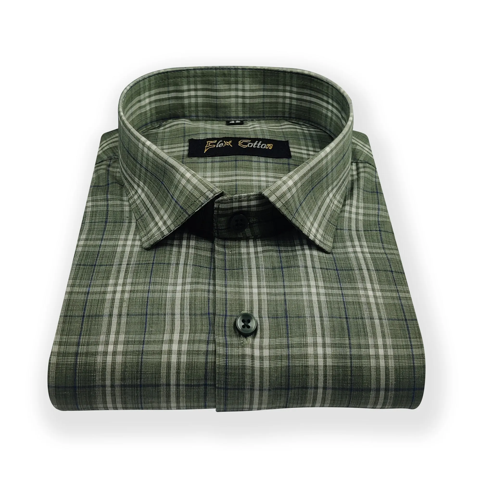 Sea Green Color Poly Cotton Casual Checked Shirt For Men