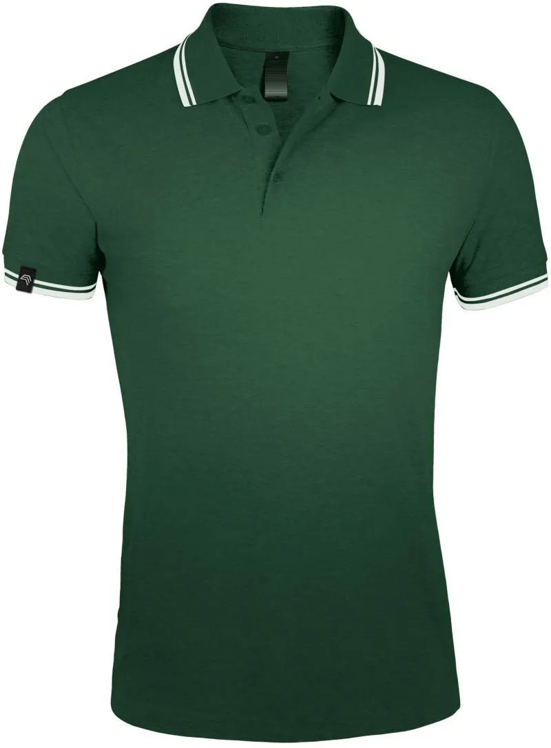 SLS 0577 ― Kontraststreifen Polo Shirt - Forrest Grün / Weiß