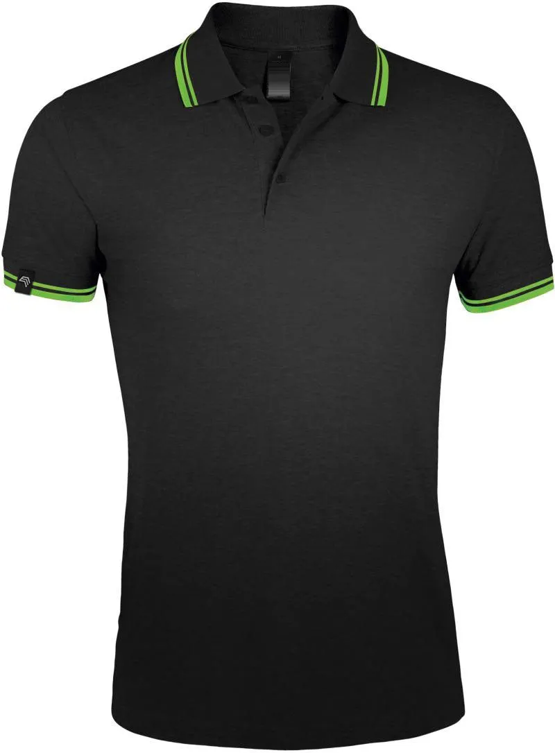 SLS 0577 ― Kontraststreifen Polo Shirt - Schwarz / Lime Grün