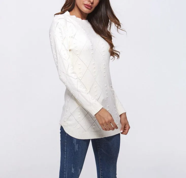 Solid Color Double Pocket Half High Neck Collar Sweaters