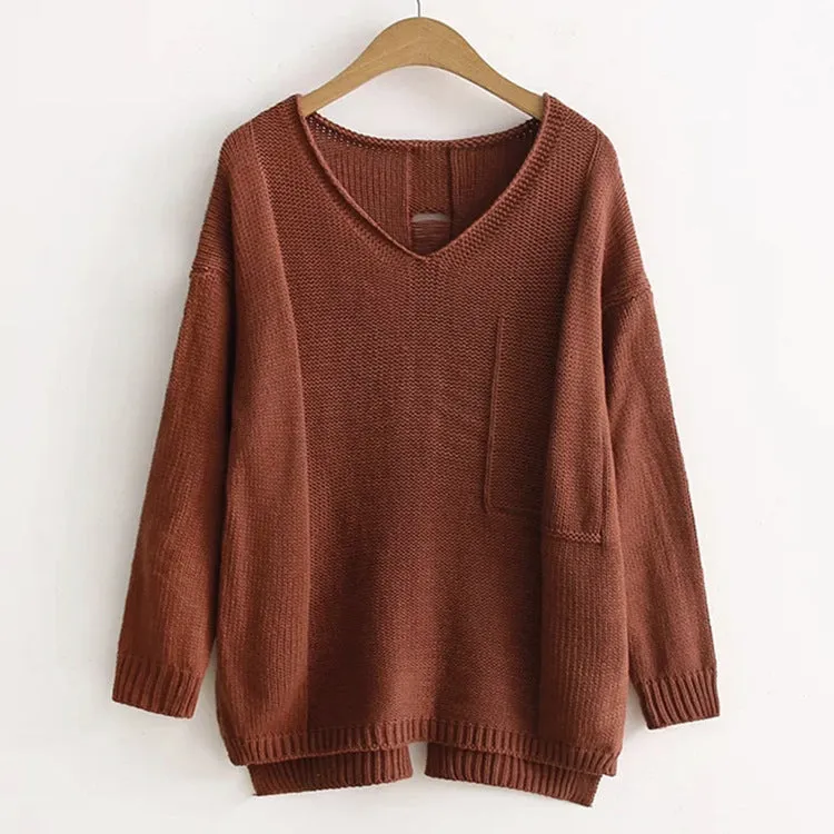 Split Pocket V- neck Knitting Sweaters