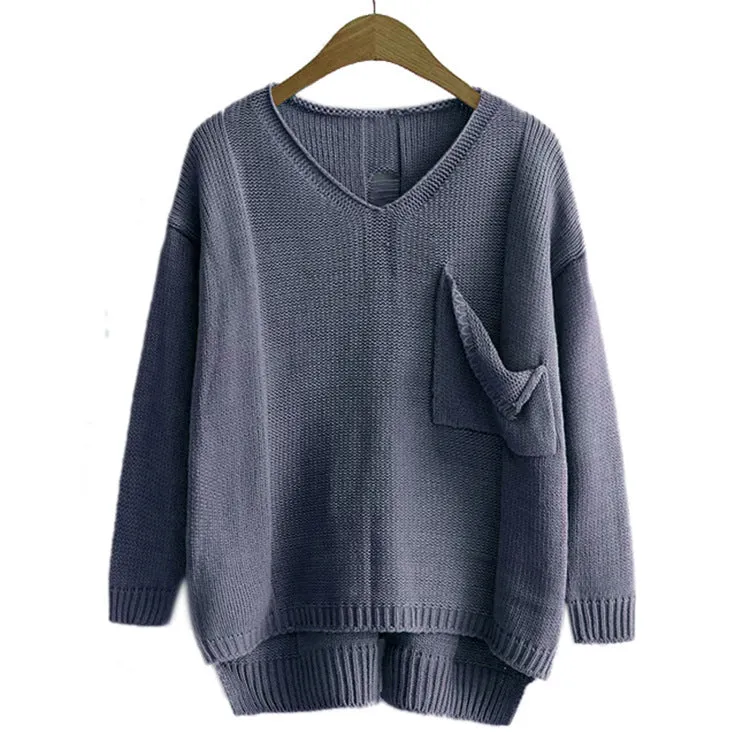 Split Pocket V- neck Knitting Sweaters