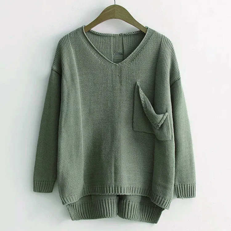 Split Pocket V- neck Knitting Sweaters