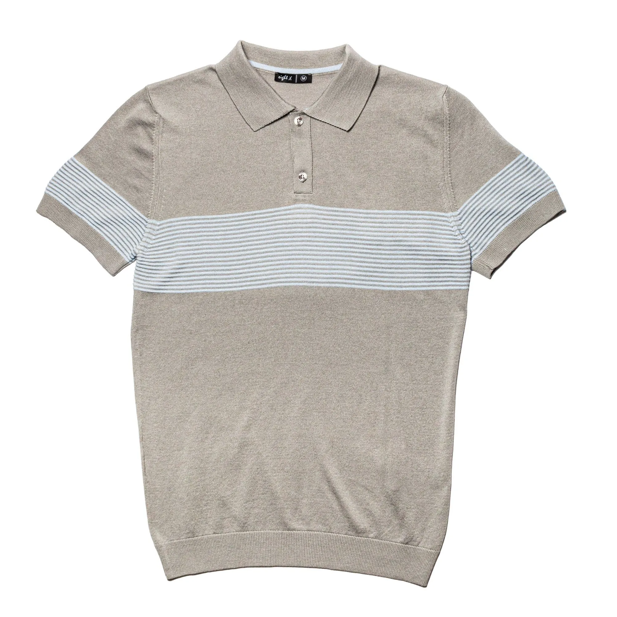 Striped Chest Knit Polo - Grey