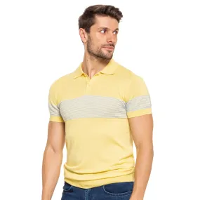 Striped Chest Knit Polo - Yellow