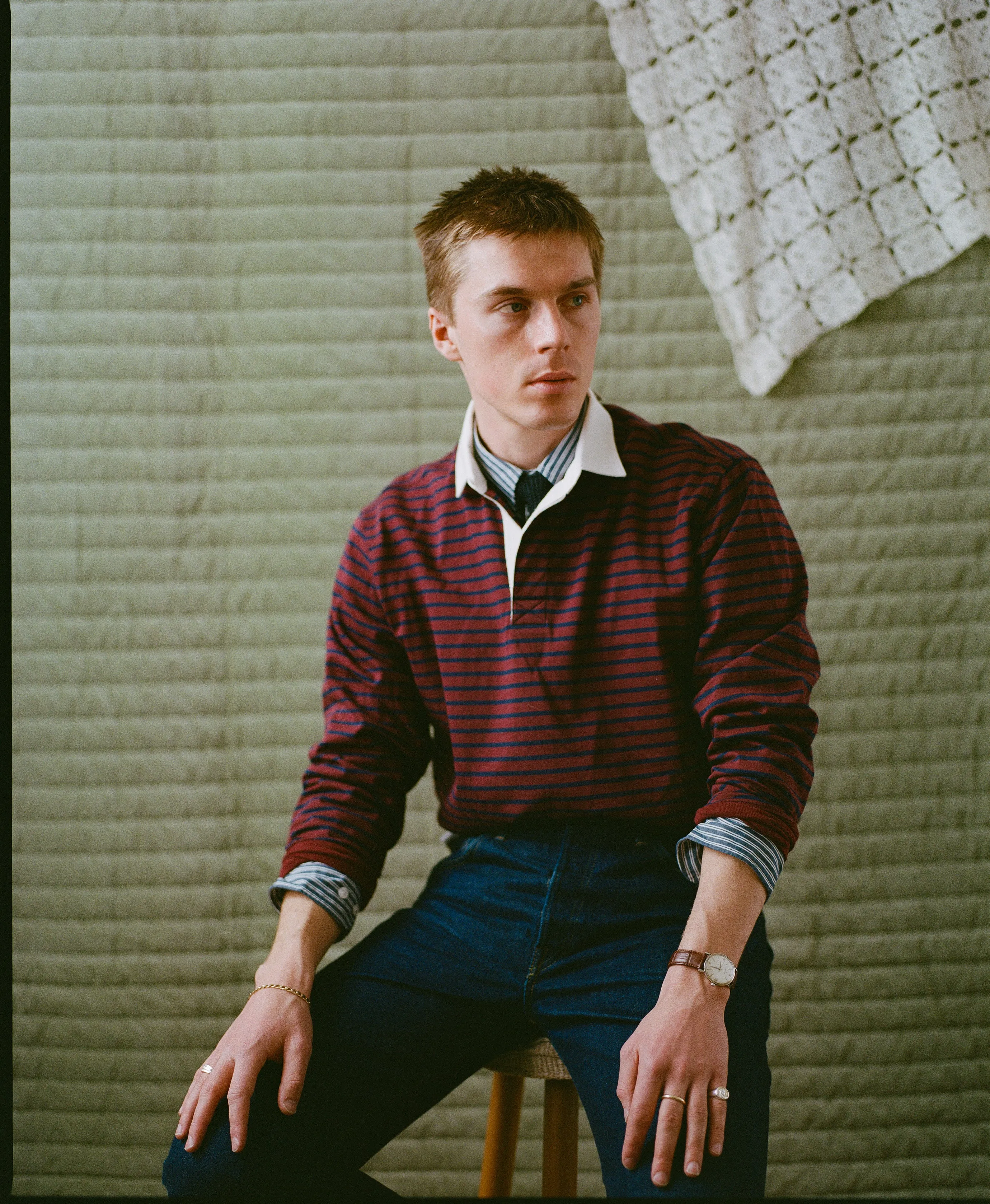 STRIPED RUGBY SHIRT -  BURGUNDY/NAVY