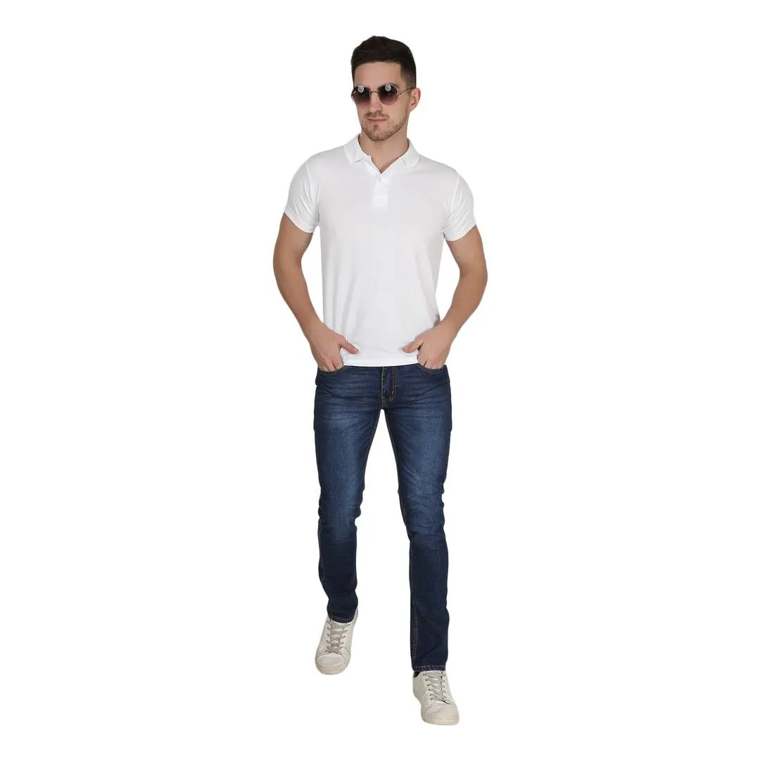 Stylish Polyester White Solid Polo T-shirt For Men