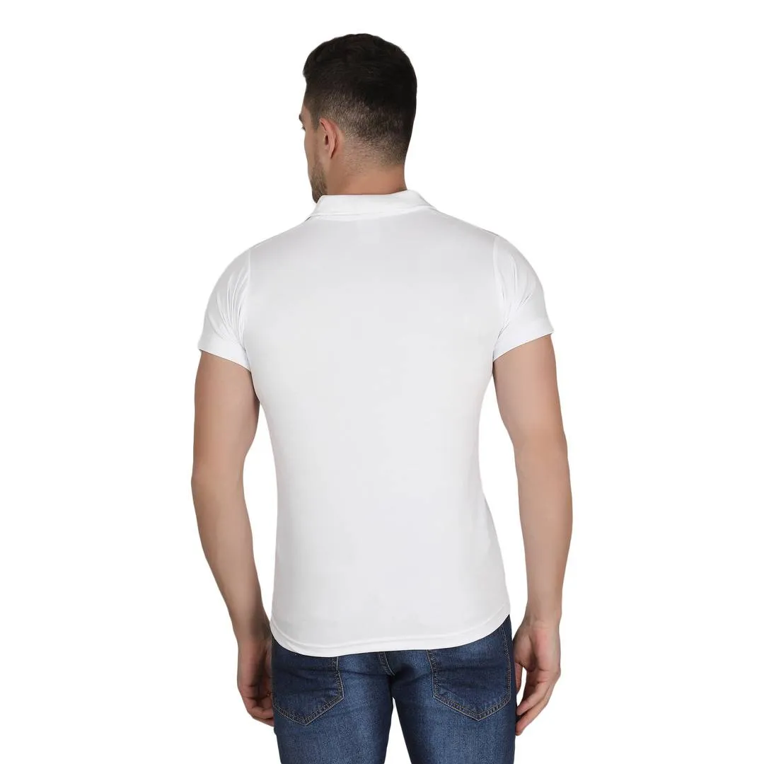 Stylish Polyester White Solid Polo T-shirt For Men