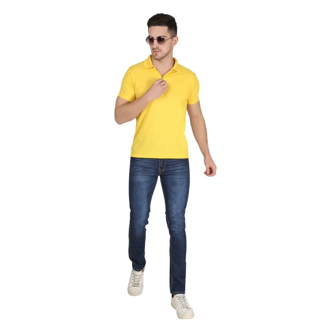 Stylish Polyester Yellow Solid Polo T-shirt For Men