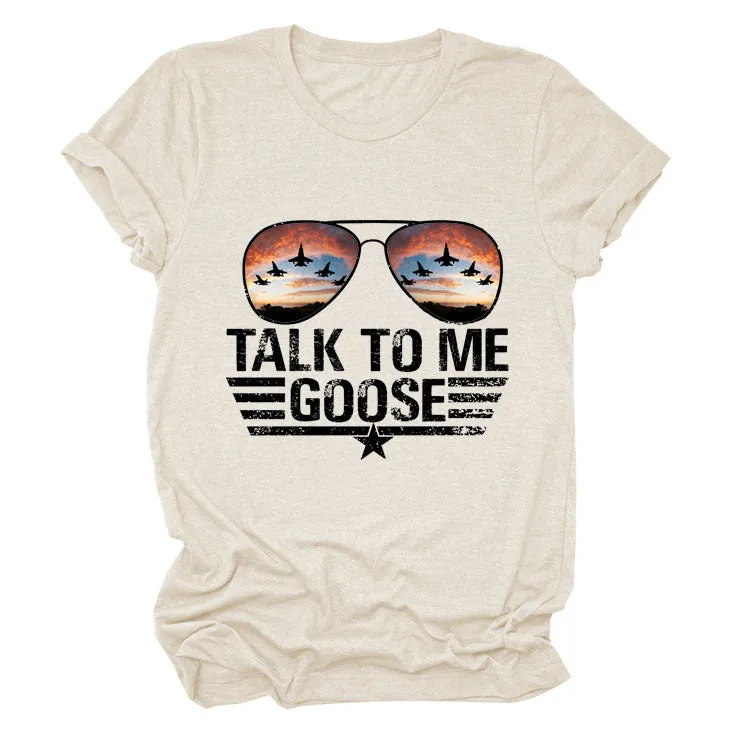 TALK TO ME GOOSE Summer Letter Print Crew Neck Short Sleeve T-Shirt