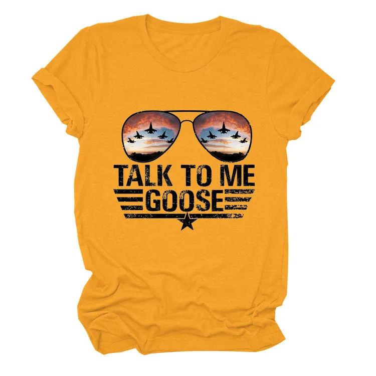 TALK TO ME GOOSE Summer Letter Print Crew Neck Short Sleeve T-Shirt