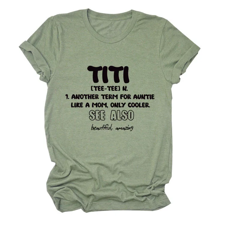 TITI TEE TEE Summer Letter Crew Neck Loose Short Sleeve Women's T-Shirt