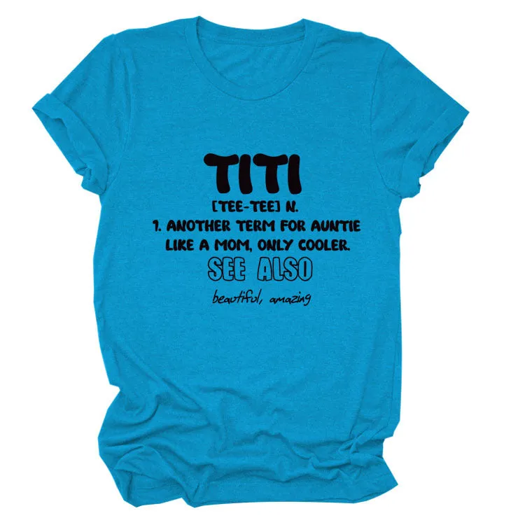 TITI TEE TEE Summer Letter Crew Neck Loose Short Sleeve Women's T-Shirt