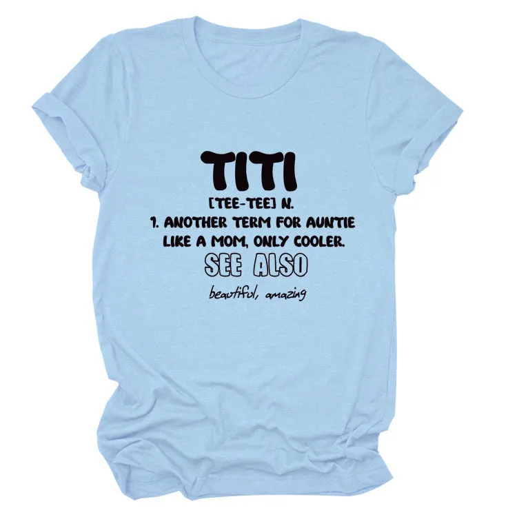 TITI TEE TEE Summer Letter Crew Neck Loose Short Sleeve Women's T-Shirt