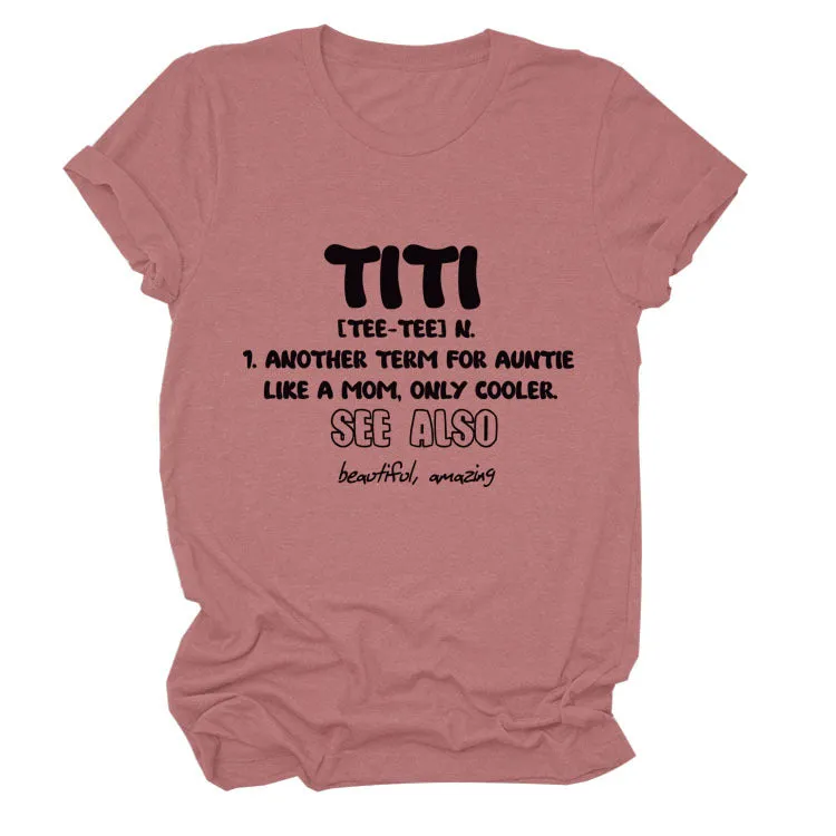 TITI TEE TEE Summer Letter Crew Neck Loose Short Sleeve Women's T-Shirt