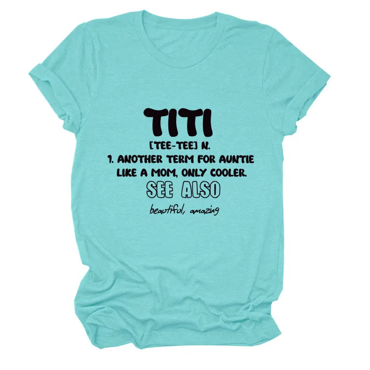 TITI TEE TEE Summer Letter Crew Neck Loose Short Sleeve Women's T-Shirt