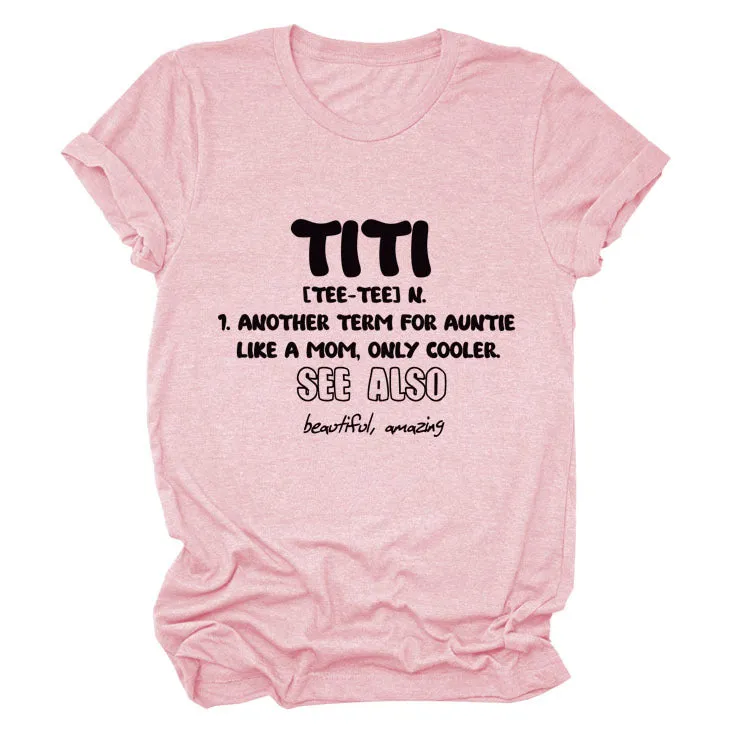 TITI TEE TEE Summer Letter Crew Neck Loose Short Sleeve Women's T-Shirt