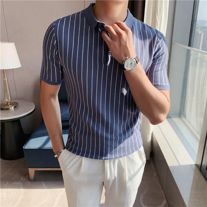 Two-Toned Fine Striped Polo Shirt