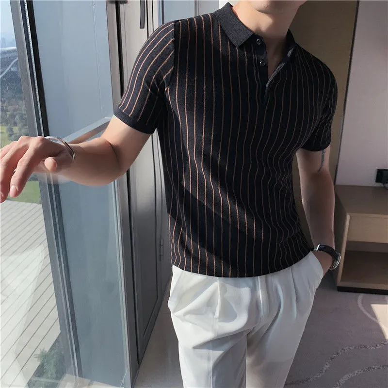 Two-Toned Fine Striped Polo Shirt