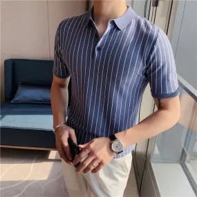 Two-Toned Fine Striped Polo Shirt