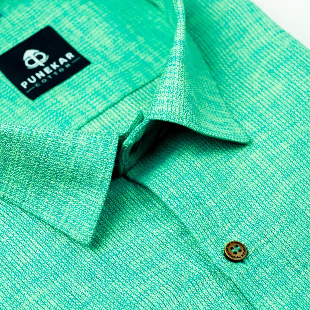 Valley Green Color Combed Cotton Shirts For Men