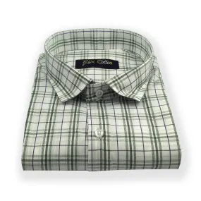 White-Green Color Poly Cotton Casual Checked Shirt For Men