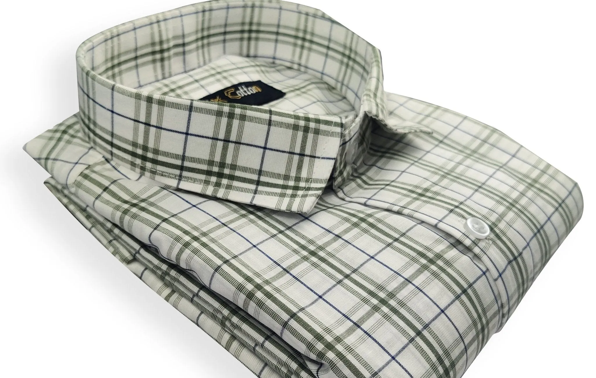 White-Green Color Poly Cotton Casual Checked Shirt For Men