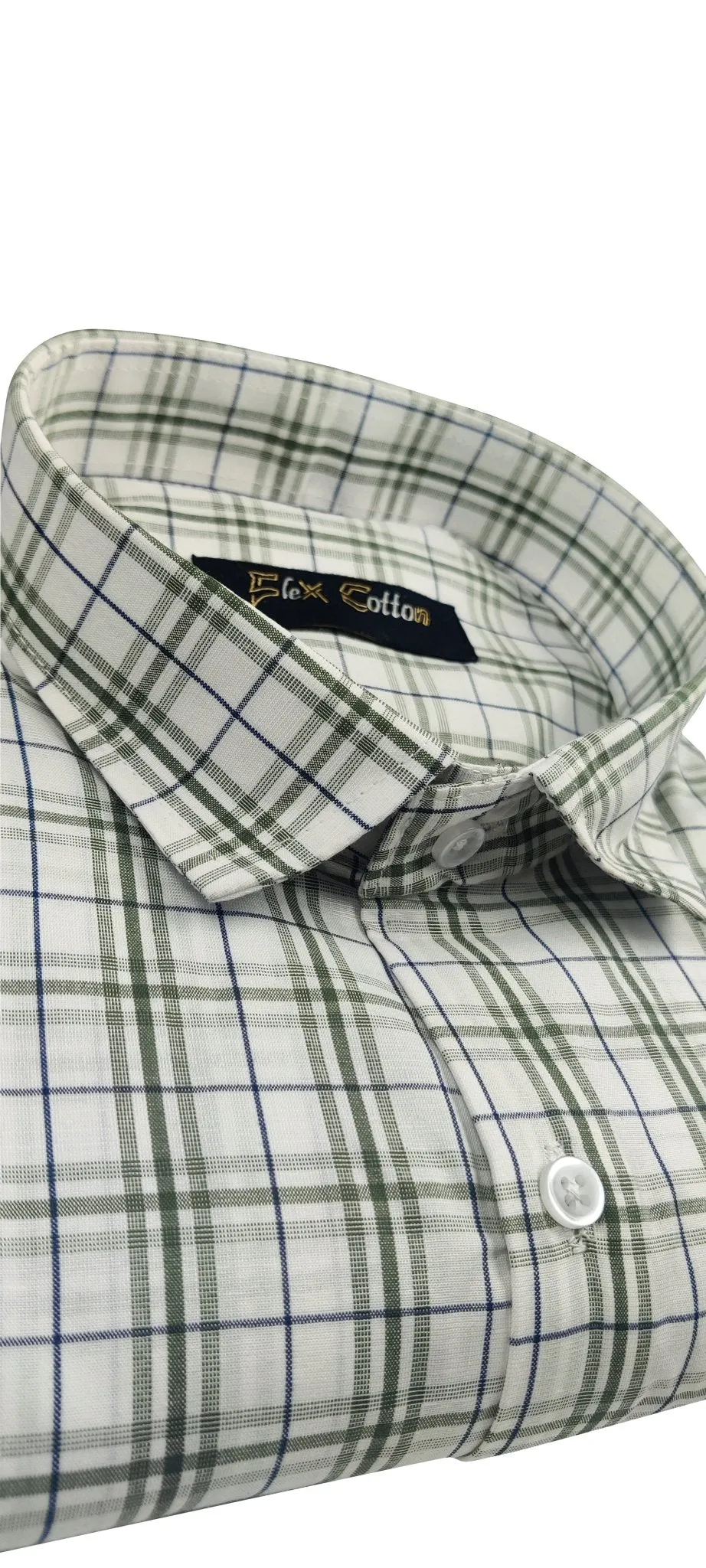 White-Green Color Poly Cotton Casual Checked Shirt For Men